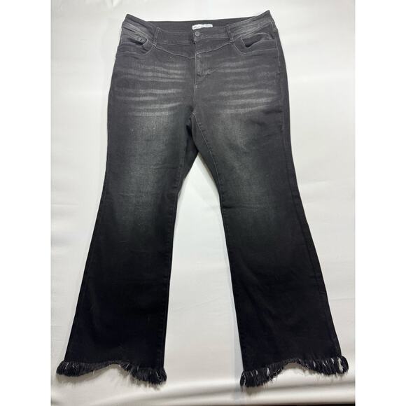 KANCAN JEANS Denim - Kancan Women's Frayed Hem Bootcut Black Stretch Denim Jeans - Size 20 (40x31)